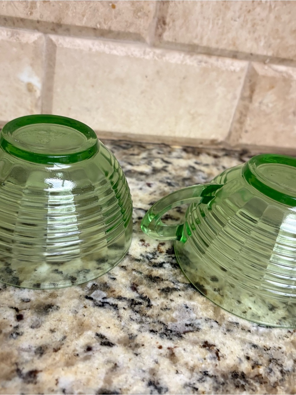 Green Glass Tea Cups - Classic Ribbed Design - Picture 2 of 5